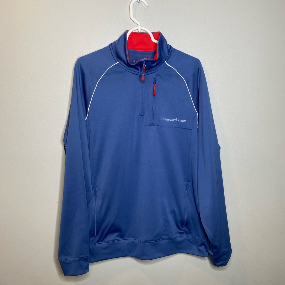 Vineyard vines men’s 1/4 zip up sweater blue &red size Large long sleeve